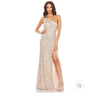 Mac Duggal One Shoulder Sequin Dress in Gold and Silver